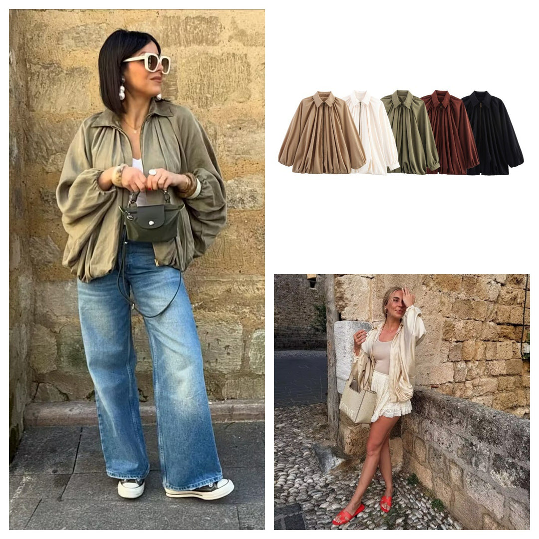 Damen leichtes Oversized-Blusenshirt mit Rüschendesign EB