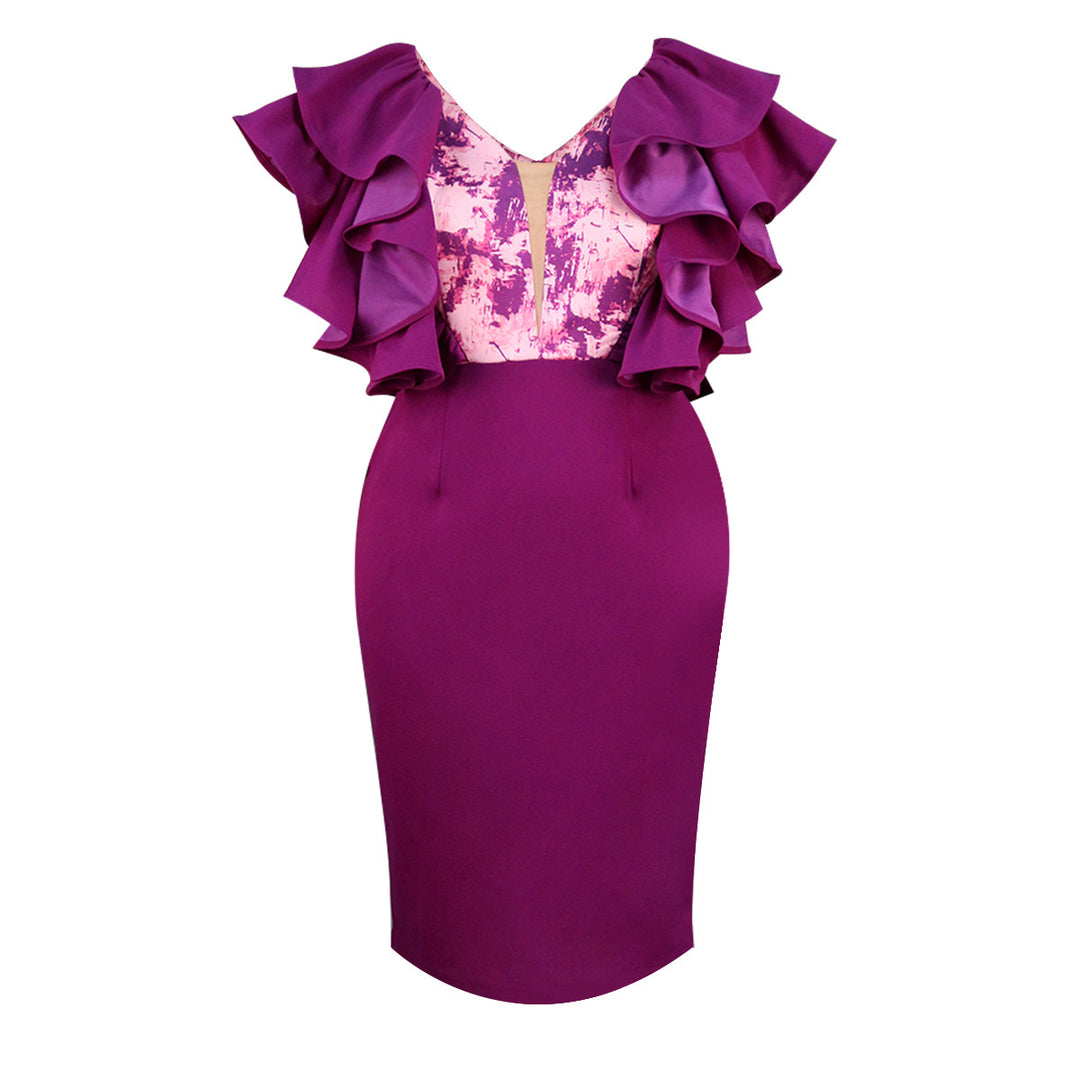 Damen Elegantes Kleid mit voluminösen Rüschen und figurbetonter Silhouette EB