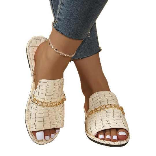 Damen elegante und komfortable Riemchensandalen mit Schmuckkette EB