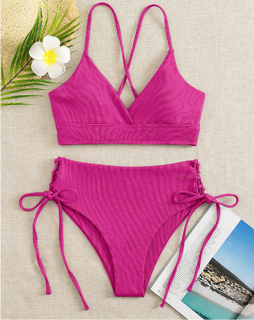 Damen Hochtaillierter Bikini mit verstellbaren Schnürdetails EB
