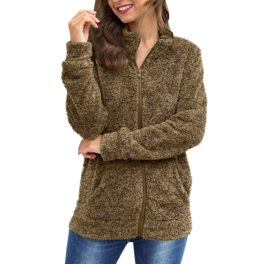 Damen Kuscheljacke mit durchgehendem Reißverschluss und weichem Plüschstoff EB