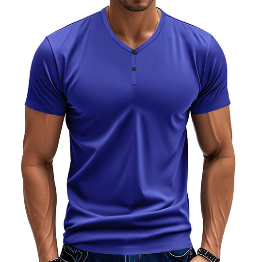 Herren Kurzarm Henley-T-Shirt mit atmungsaktiver Struktur EB