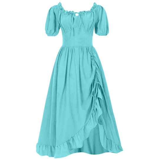 Damen nan romantisches Maxikleid mit Carmen-Ausschnitt, Puffärmeln, tailliertem Mieder und seitlicher Raffung Eb