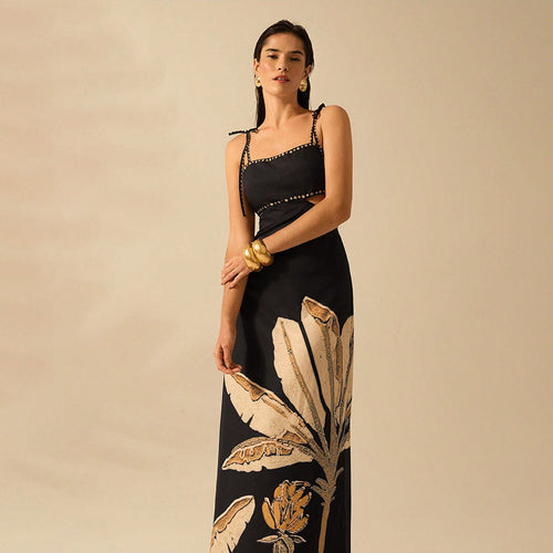 Damen Maxikleid mit floralem Muster und funkelnden Akzenten EB