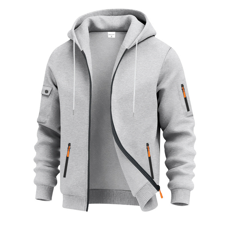 Herren nan technische Zip-Hoodiejacke mit wasserabweisenden Reißverschlusstaschen, Kapuze und verstärkten Ärmelpaspeln EB