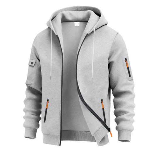 Herren nan technische Zip-Hoodiejacke mit wasserabweisenden Reißverschlusstaschen, Kapuze und verstärkten Ärmelpaspeln EB