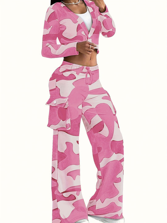 Damen Freizeit-Kombination mit modernen Cargohosen und offenem Blazer EB