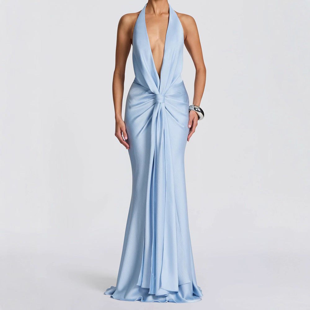 Damen Elegantes Maxi-Kleid mit tiefem V-Ausschnitt und drapierten Details EB