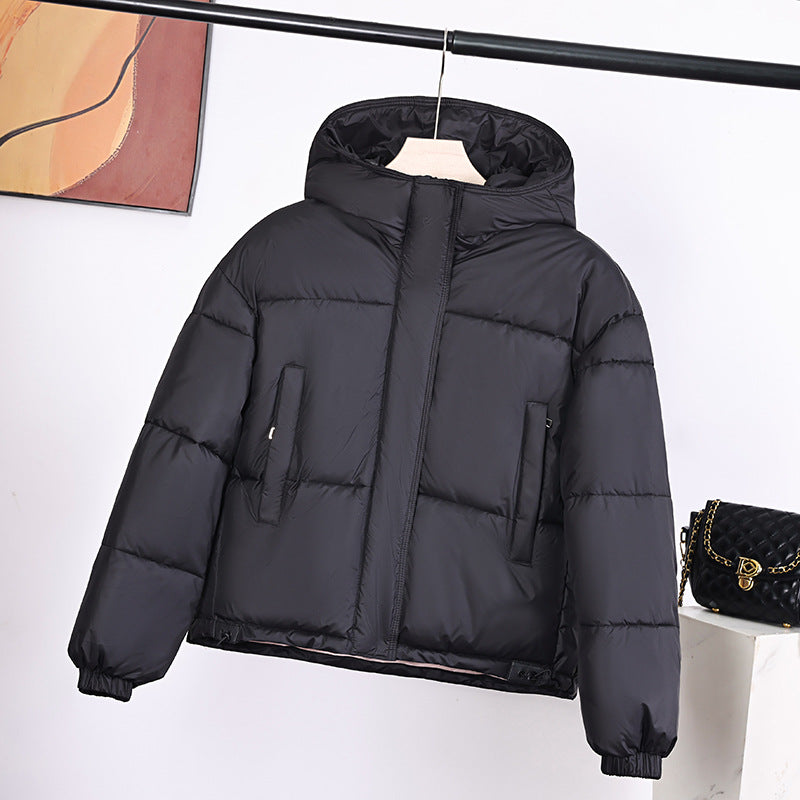 Damen nan kurze wattierte Kapuzenjacke im Boxy Cut mit verdeckter Reißverschlussblende EB