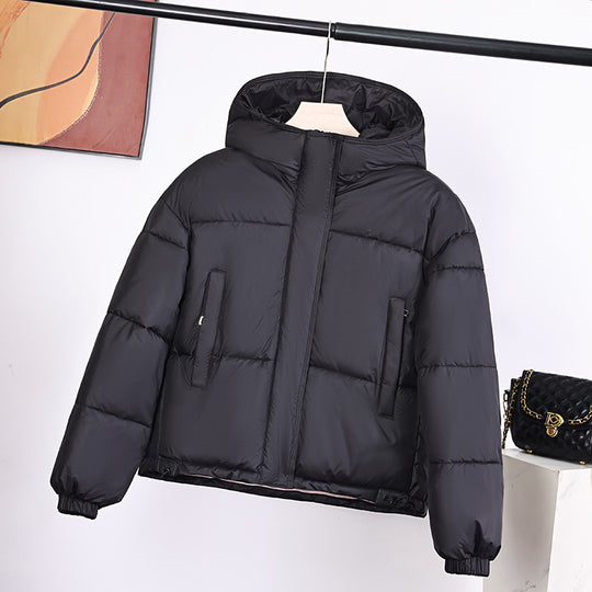 Damen nan kurze wattierte Kapuzenjacke im Boxy Cut mit verdeckter Reißverschlussblende EB