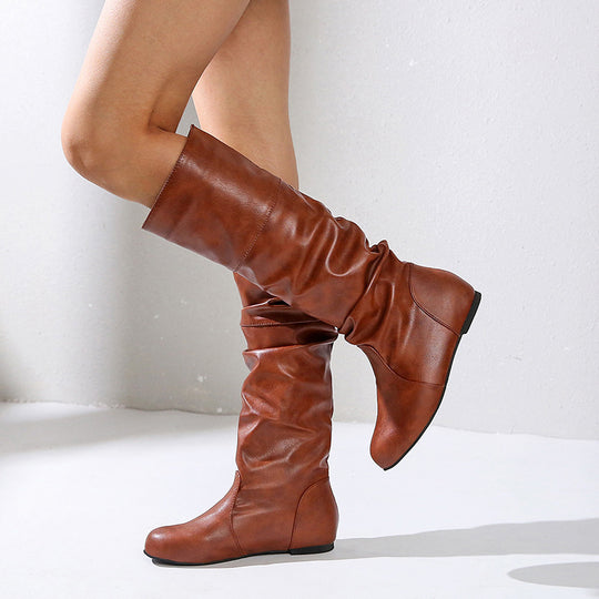 Damen nan knielange Slouch-Stiefel mit weichem Schaft und niedrigem Blockabsatz EB