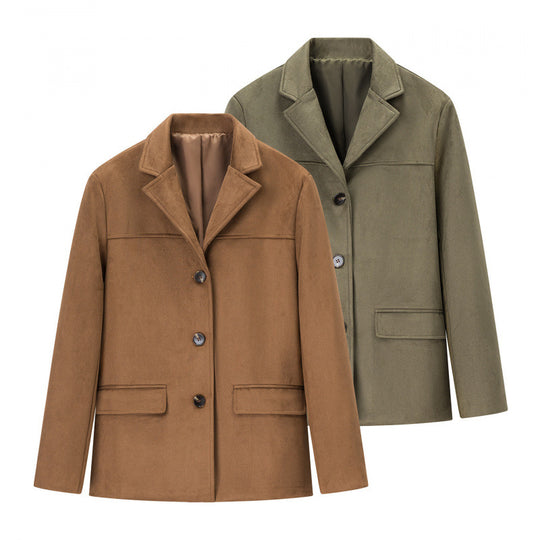 Damen klassische Blazerjacke aus weichem Material mit aufgesetzten Taschen EB