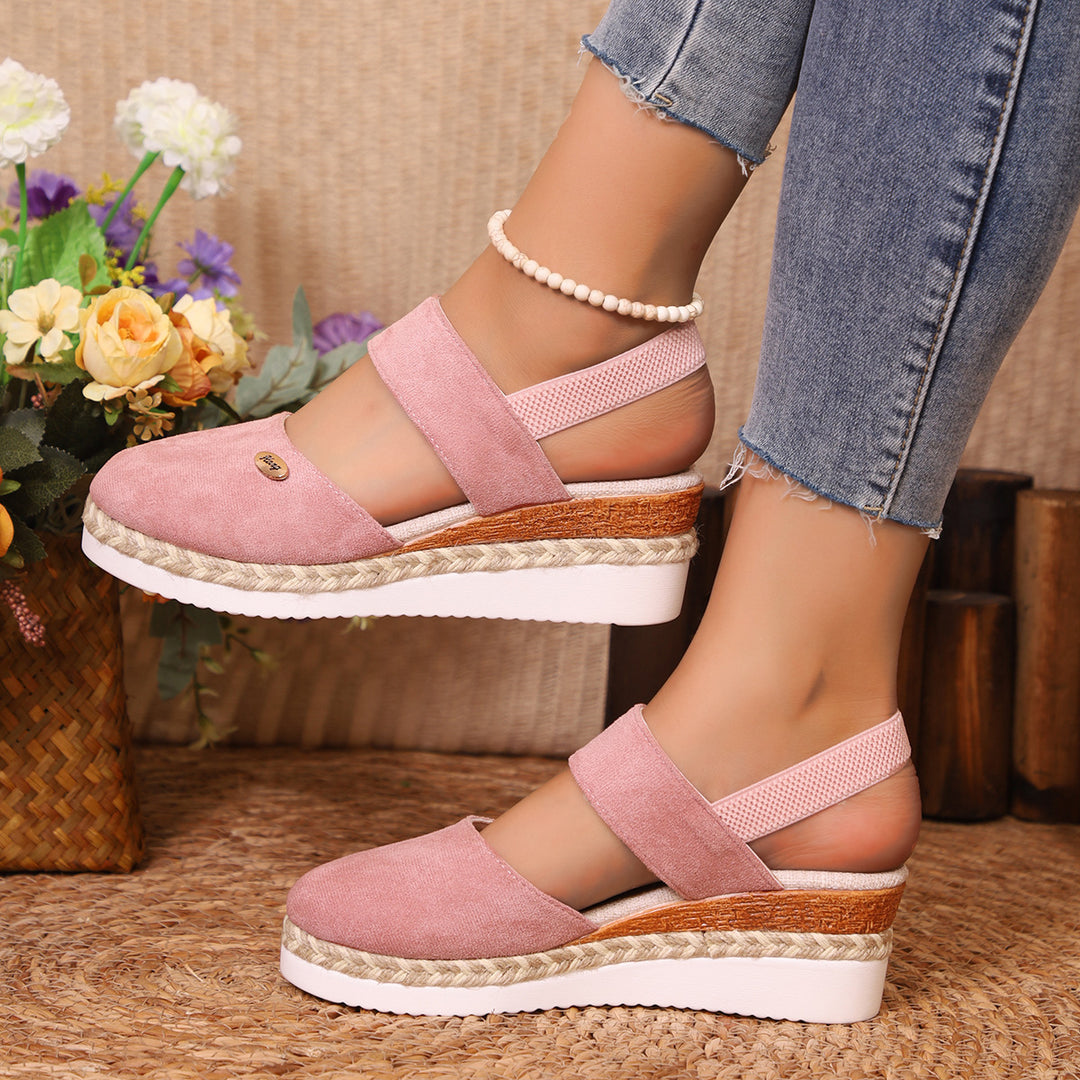 Damen Wedge-Sandalen mit elastischen Riemen und edlem Espadrille-Design EB
