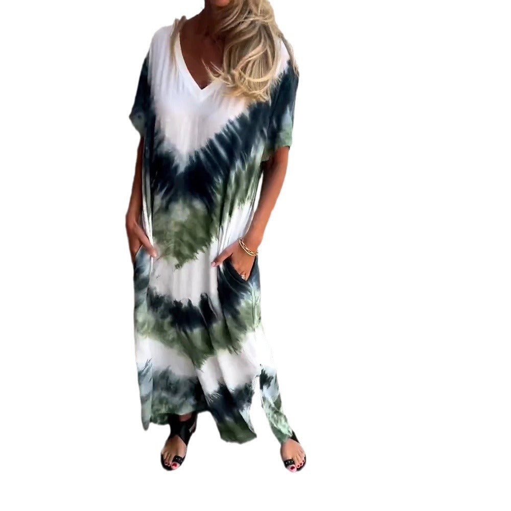 Damen Maxikleid mit V-Ausschnitt und seitlichen Taschen EB