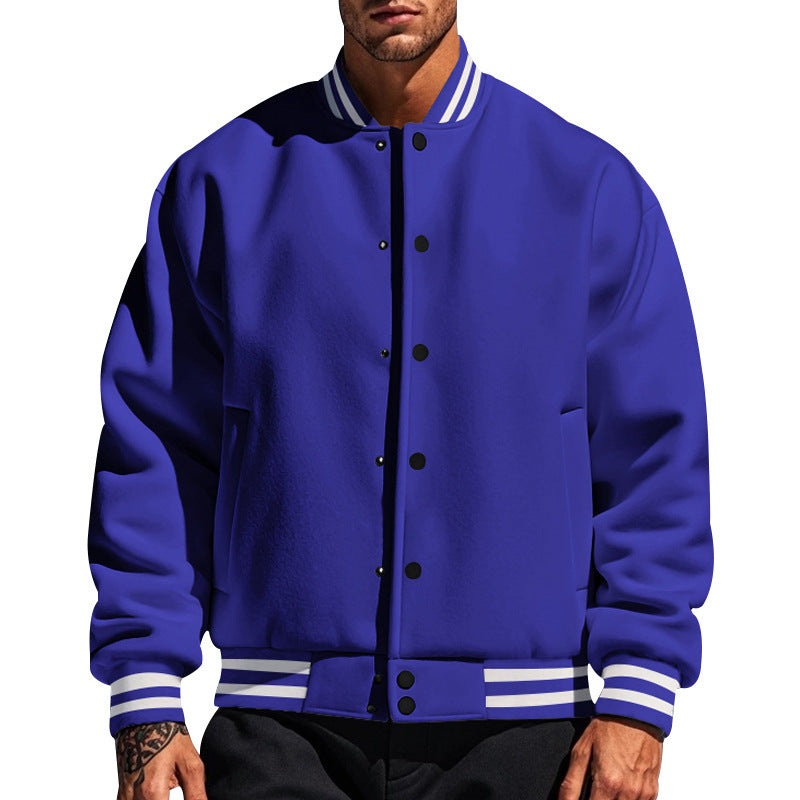 Herren nan College-Strickjacke im Retro-Look mit Rippkragen, Druckknopfverschluss und Eingrifftaschen EB