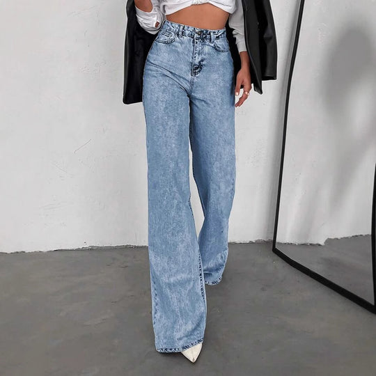 Damen Weite Flared Jeans mit hohem Bund und modischen Rissdetails EB