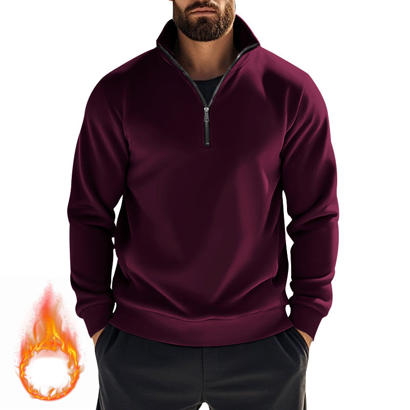 Herren nan thermischer Halbzip-Pullover mit Stehkragen und wärmendem Fleece-Innenfutter EB