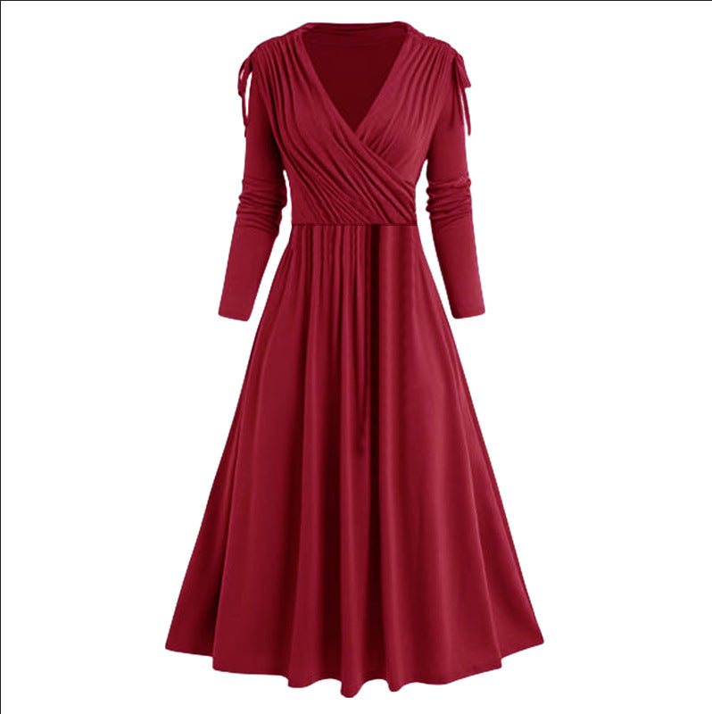Damen Midikleid mit Wickeloptik und langen Ärmeln EB
