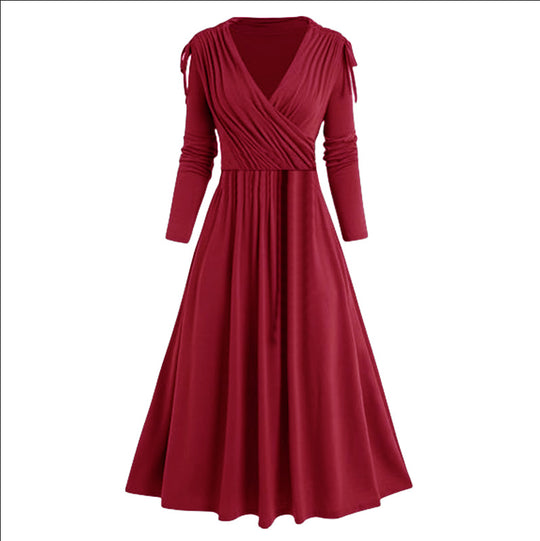 Damen Midikleid mit Wickeloptik und langen Ärmeln EB