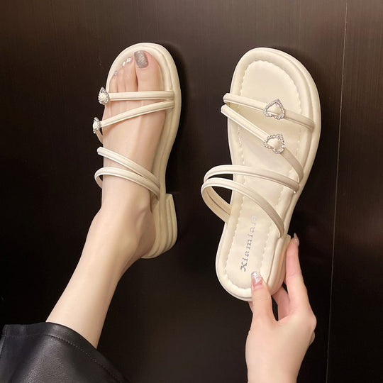Damen elegante Riemen-Sandalen mit zierlichem Schmuckdetail EB