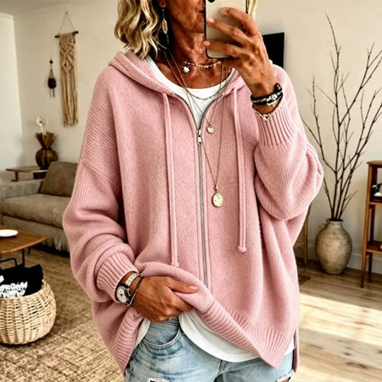 Damen Oversize Kapuzen-Zip-Cardigan aus weichem Feinstrick EB