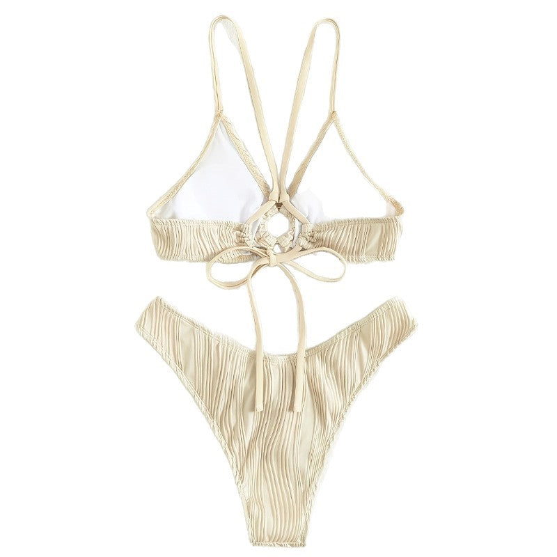 Damen Bicolor Plissee Bikini Set EB