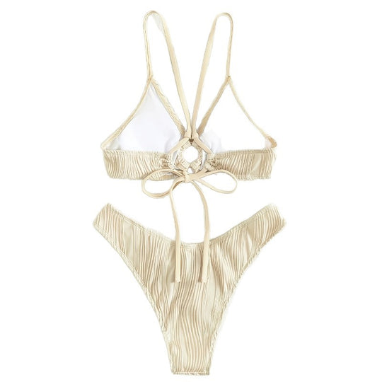 Damen Bicolor Plissee Bikini Set EB