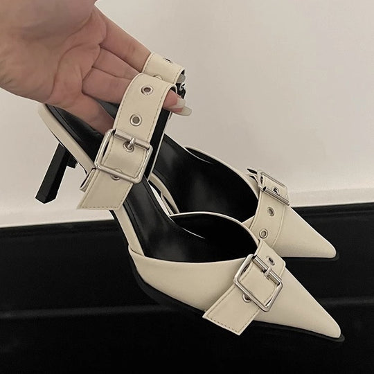 Damen spitze Mules mit dekorativen Schnallen EB