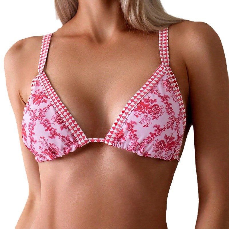 Damen Triangel-Bikini mit romantischem floralen Design und dekorativen Trägern EB