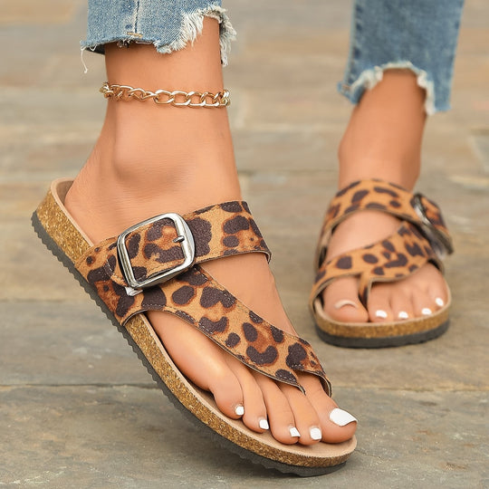 Damen Komfortable Zehentrenner-Sandalen mit animalischem Muster EB