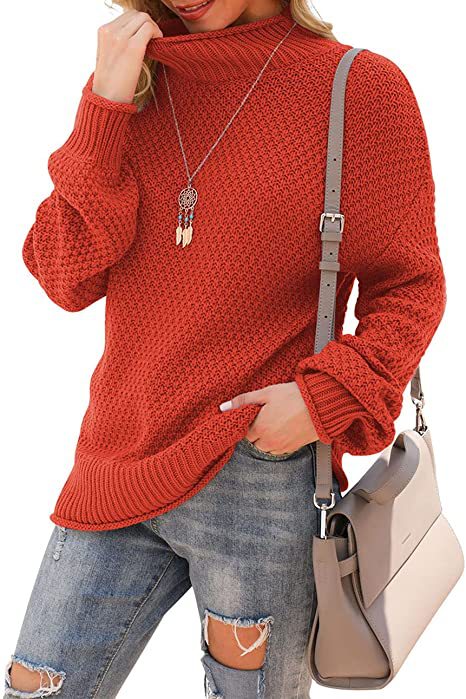 Damen Pullover mit hohem Kragen und strukturiertem Strickmuster EB