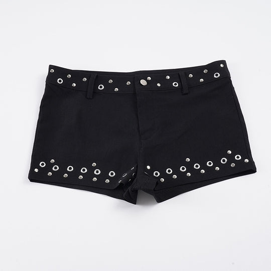 Damen Modische Shorts mit dekorativen Metallösen EB