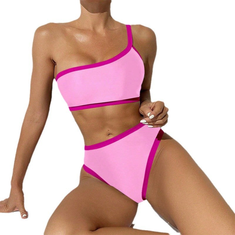 Damen asymmetrisches Bikini-Set mit modischen Kontrastnähten EB
