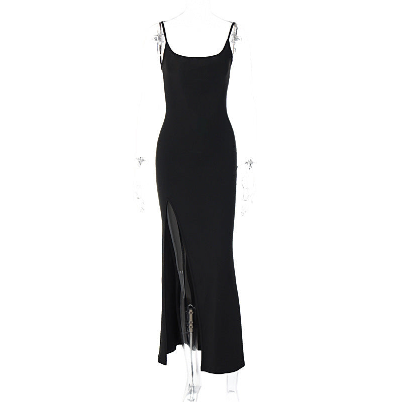 Damen elegantes Maxikleid mit seitlichem Schlitz EB