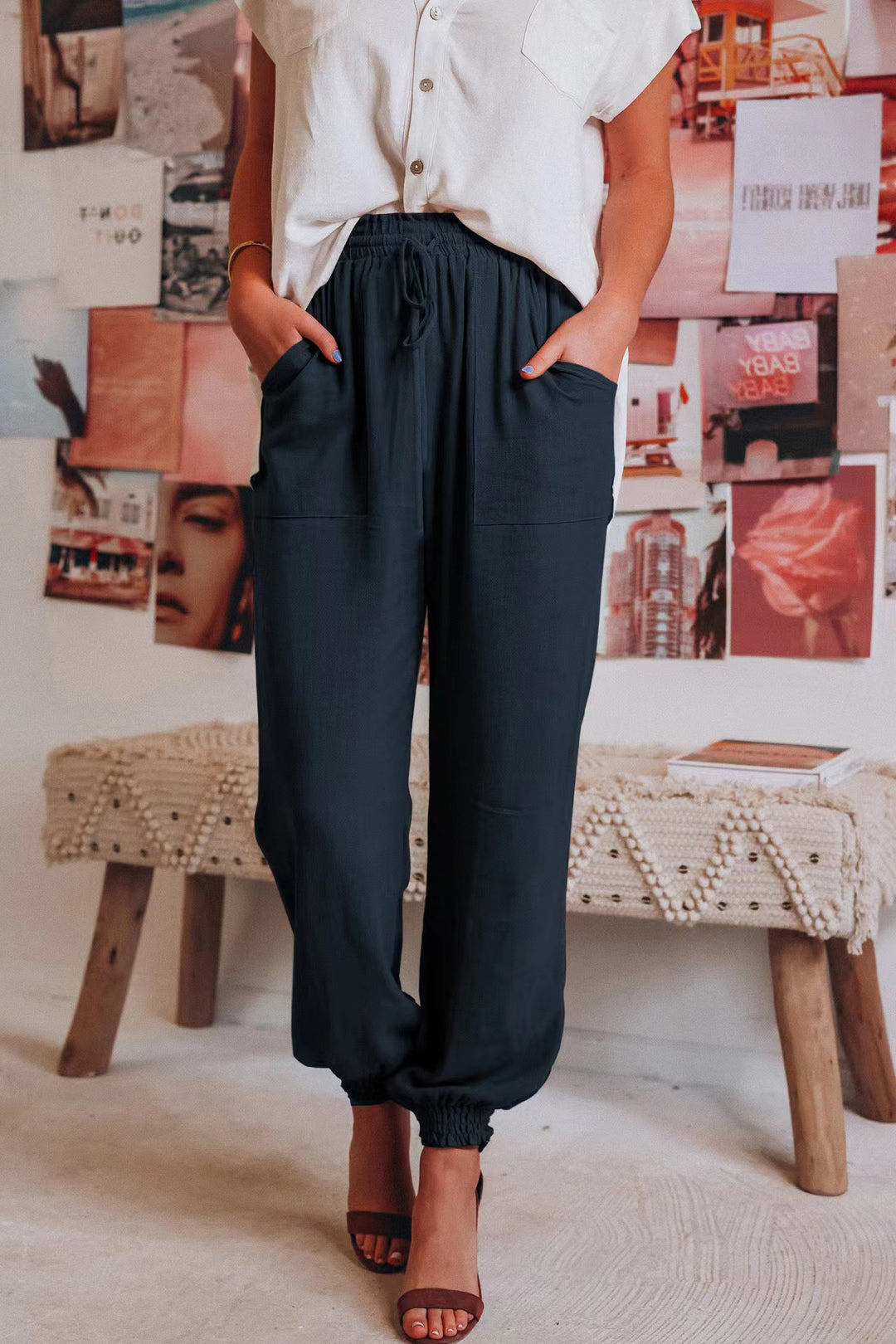 Damen Bequeme Freizeithose mit Gummizug EB
