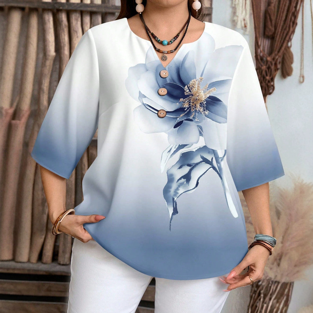 Damen Elegante Bluse mit floralem Design und Knopfleiste EB