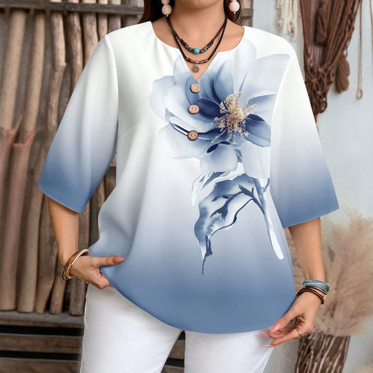 Damen Elegante Bluse mit floralem Design und Knopfleiste EB