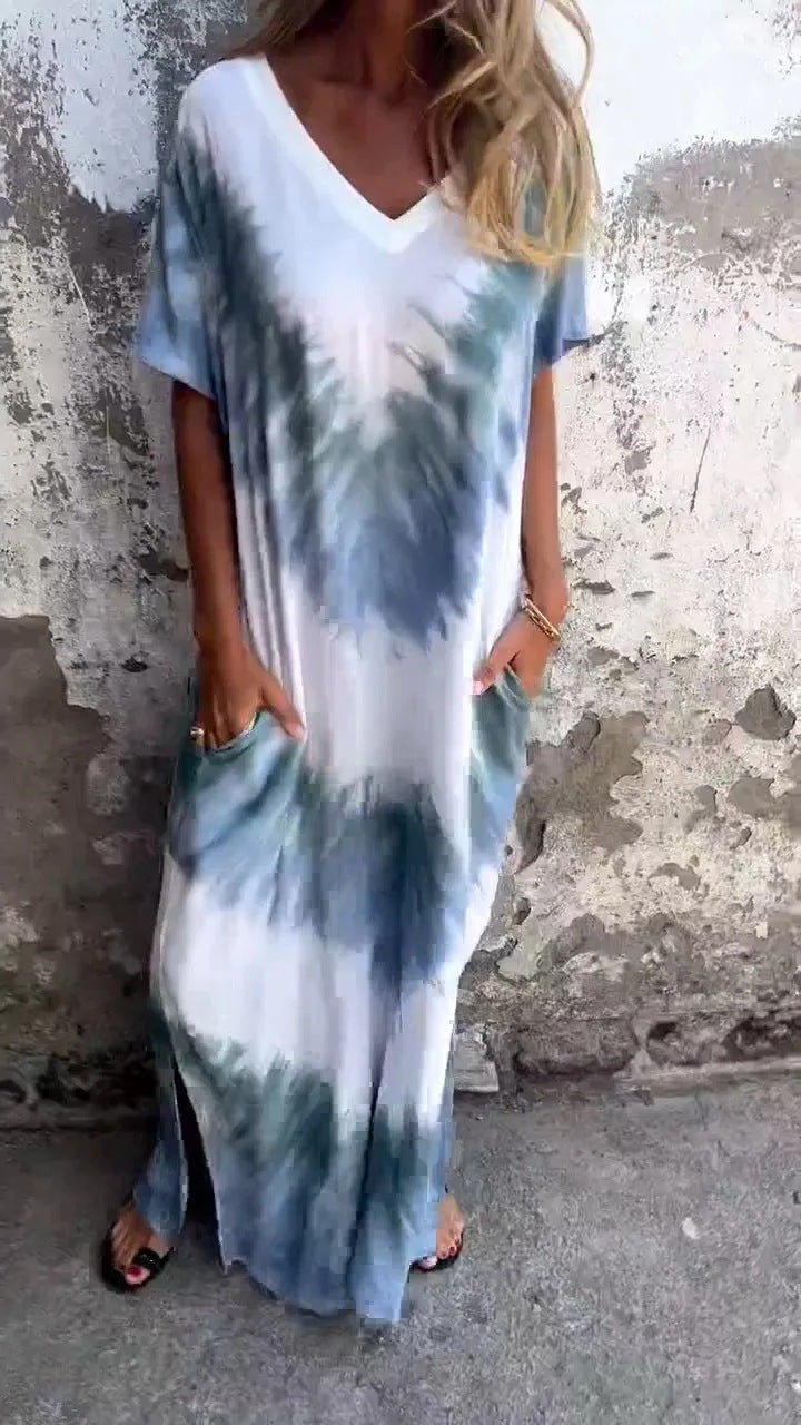Damen Maxikleid mit lässigem V-Ausschnitt und praktischen Taschen EB
