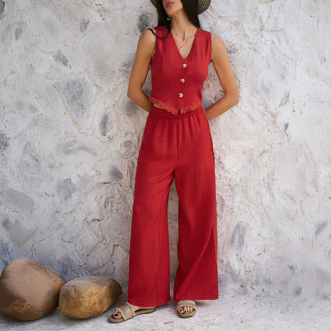 Damen Modisches Zweiteiliges Set mit geflochtenem Stoff EB