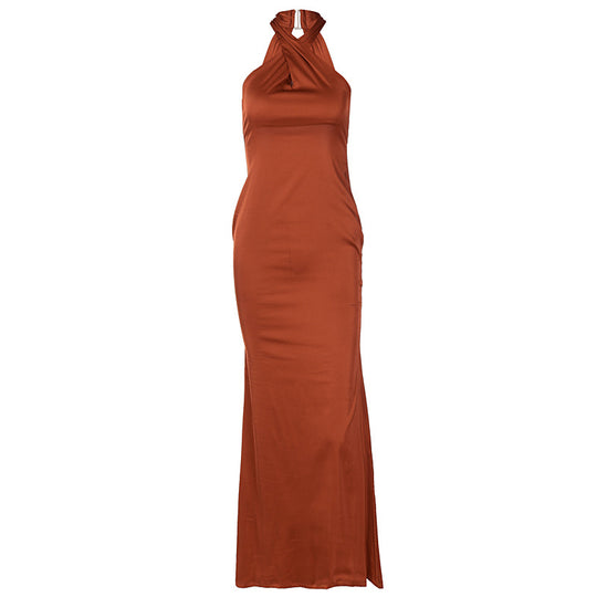 Damen Elegantes Wickelmaxikleid mit schmalen Trägern und figurbetontem Schnitt EB