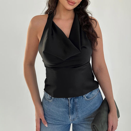Damen Elegantes O-Back Top mit bindender Kapuze EB