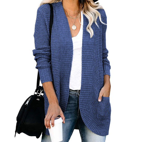 Damen legerer Strickmantel mit Taschen und offenen Front EB