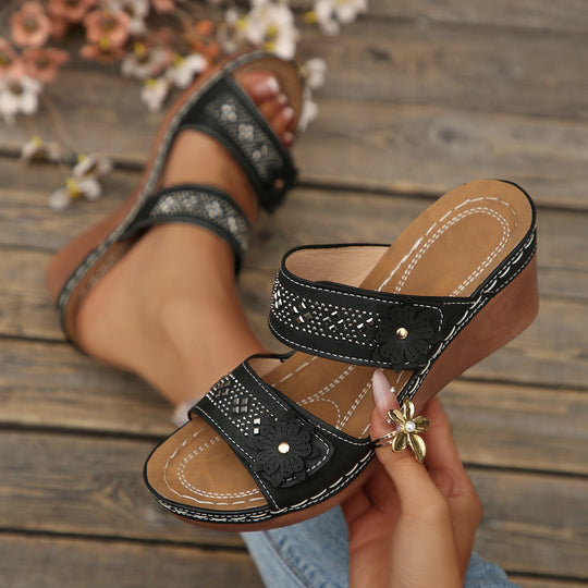 Damen Elegante und bequeme Wedge-Sandalen mit floralen Applikationen EB