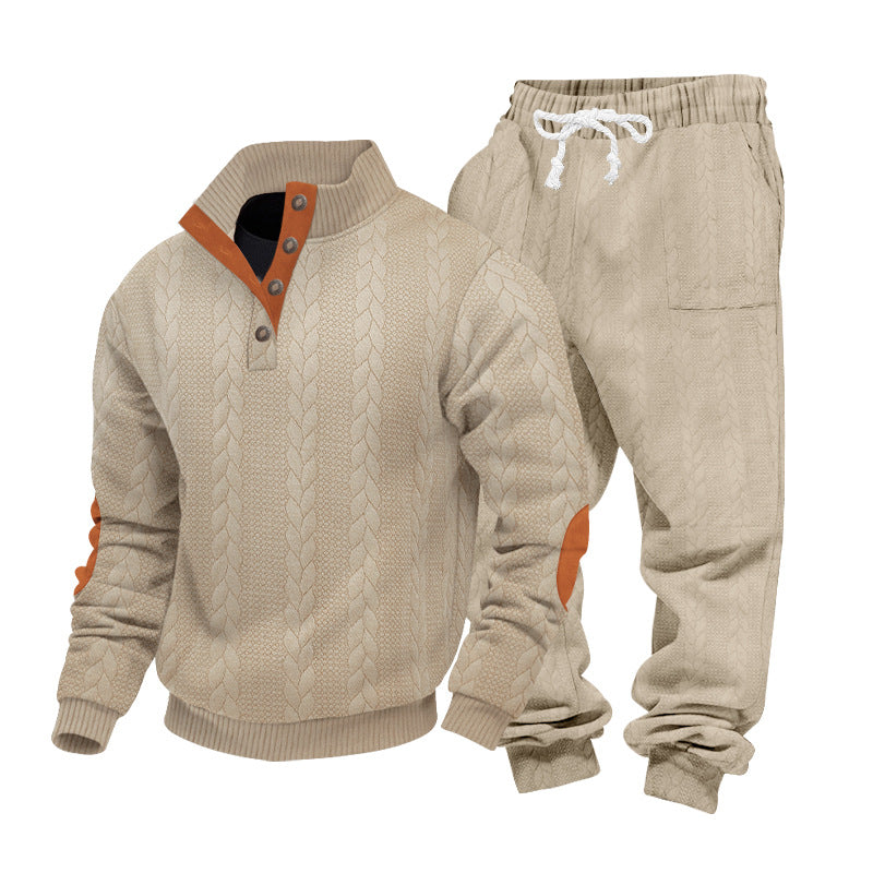 Herren nan Strickkombination aus Pullover und Jogginghose mit Zopfmuster und Ellenbogenbesatz EB