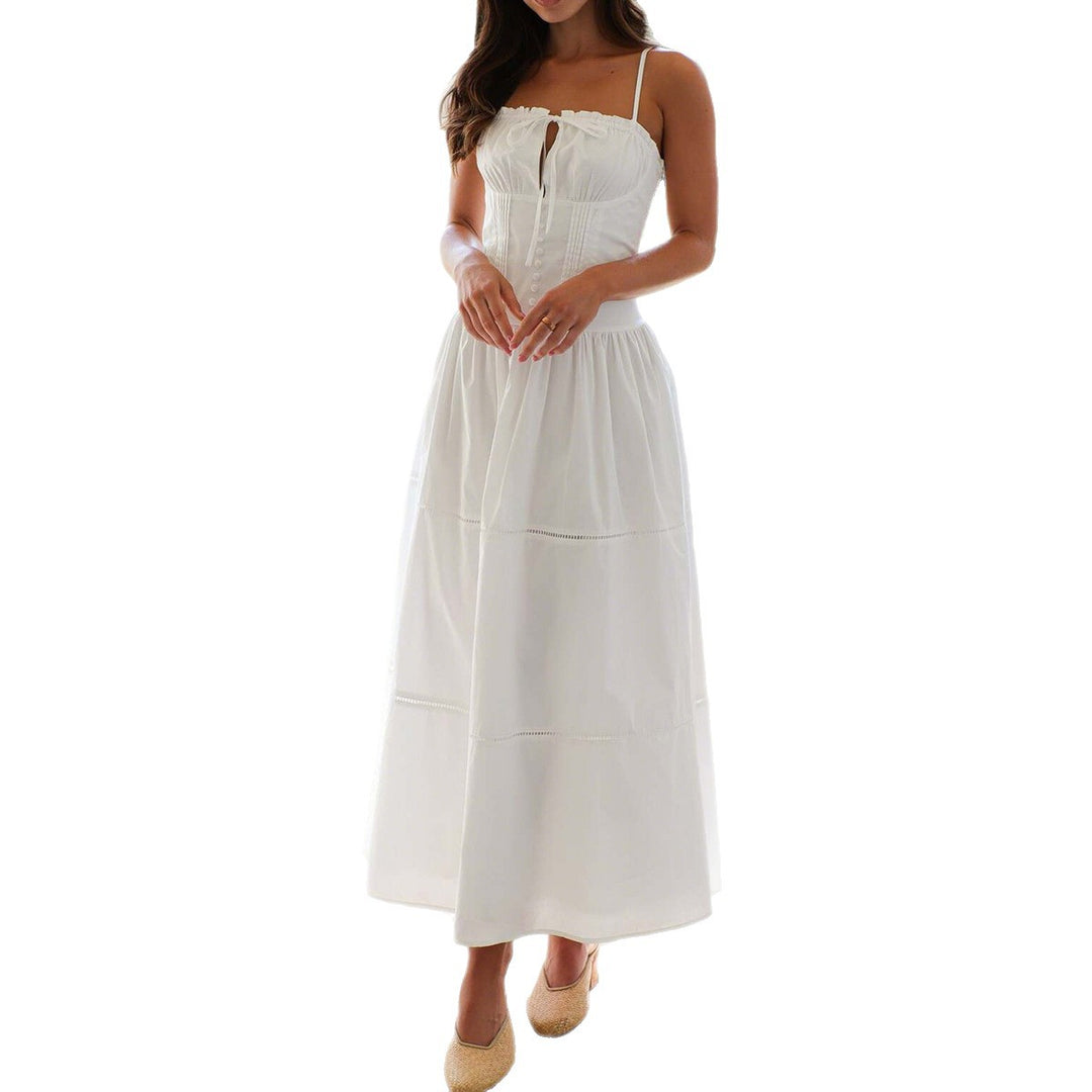 Damen Maxi-Kleid mit gerafftem Oberteil und verstellbaren Trägern EB