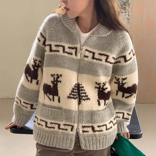 Damen Kuscheliger Zip-Cardigan mit festlichem Motiv EB
