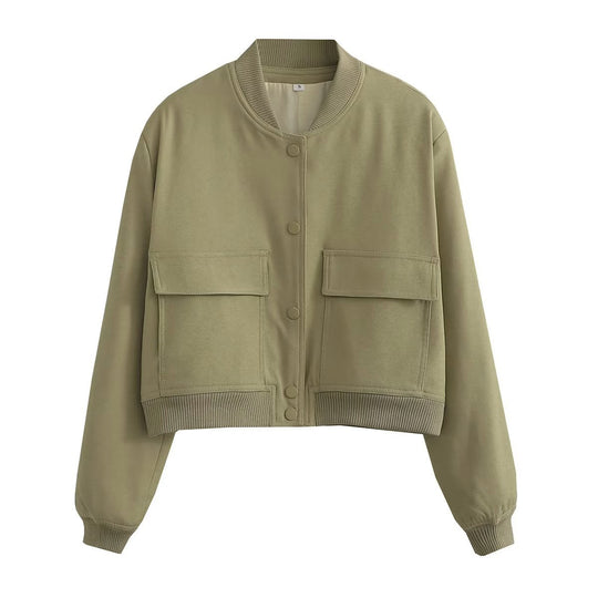 Damen sportliche Bomberjacke mit wattiertem Innenfutter und praktischen Taschen EB