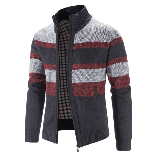 Herren modischer Strickpullover mit durchgehendem Reißverschluss und gestreiftem Design EB