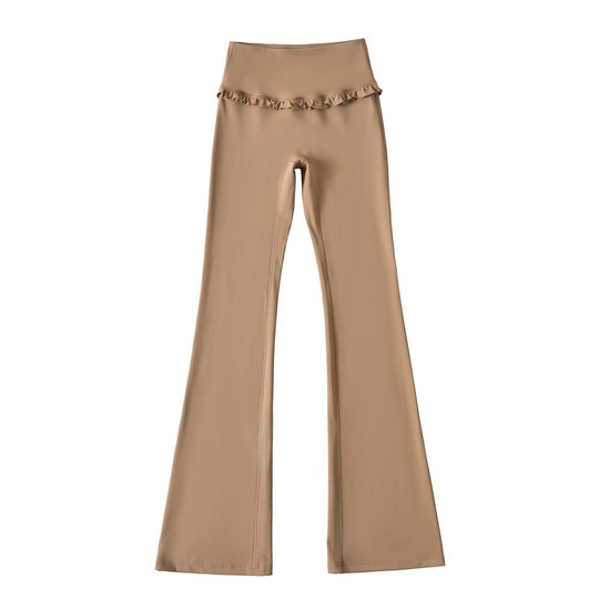 Damen Hochtaillierte Bootcut-Leggings mit Rüschendetails EB