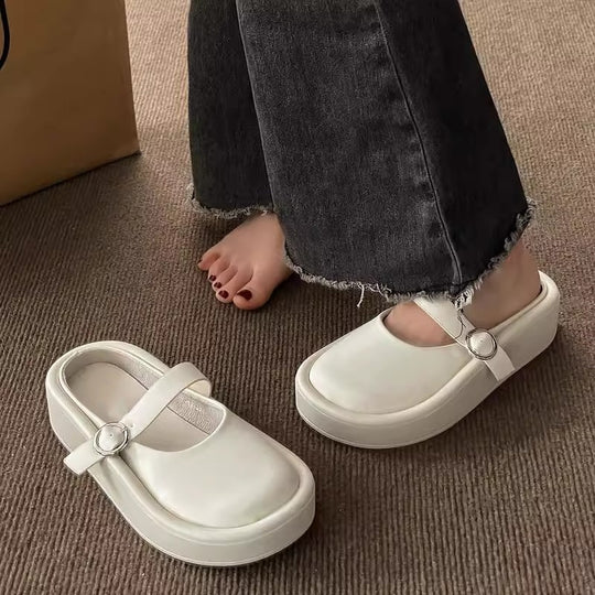 Damen Stylish Plateau-Pantoletten mit verstellbarem Riemen und komfortabler Sohle EB